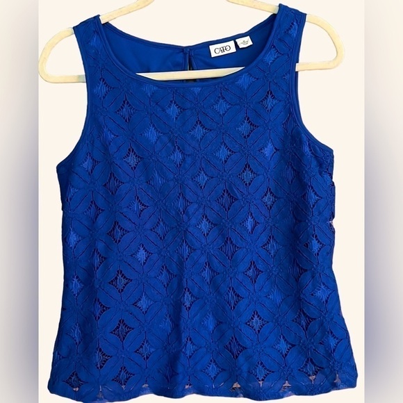 Cato Tops - CATO Royal Blue Eyelet Lace Detail Sleeveless Top, Size Medium, GUC.